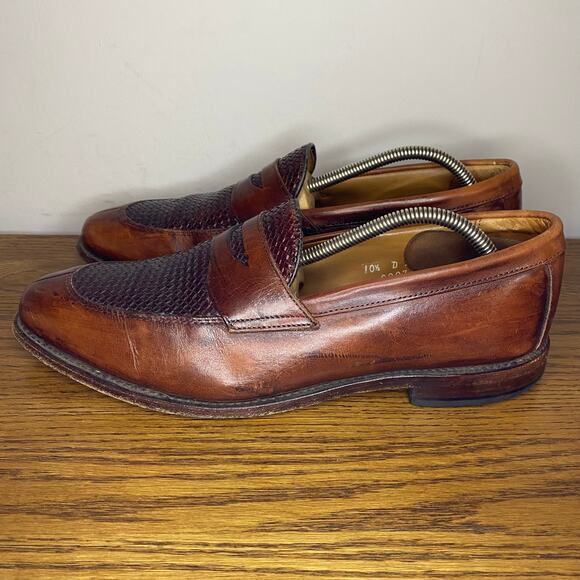 Allen Edmonds Leyland Woven Brown Penny Loafers Split Toe Leather Shoes 10.5 D - Picture 3 of 7